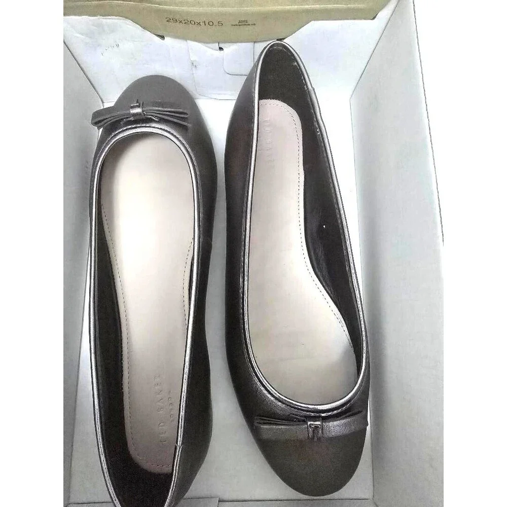 Ted Baker Gunmetal Leather Bow Ballerina Flat Shoe Women's Noraih 40 US 9.5